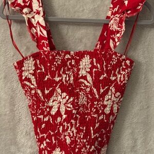 Old Navy Red and White Floral Tank Top